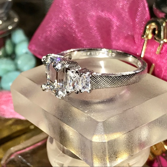 JUDITH RIPKA PRINCESS THREE STONE DIAMONIQUE RING - Picture 3 of 9